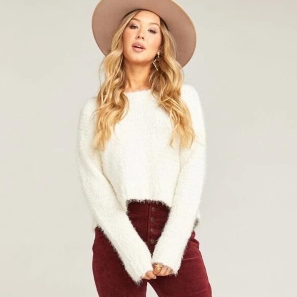 Show Me Your MuMu White Fuzzy Sweater
